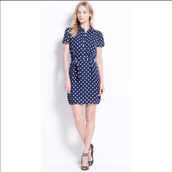 Ann Taylor Belted Blue & White Polka Dot Dress XS - Picture 6 of 6